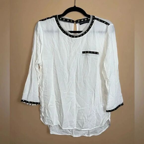 Generation Love White Semi-Sheer Gold Metal Rivets Long Sleeve Blouse Medium - Picture 1 of 7